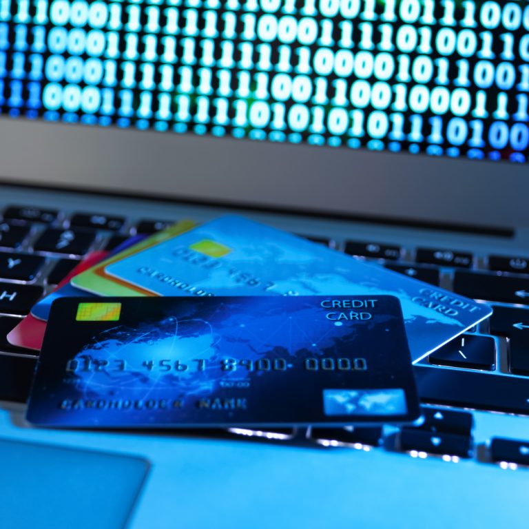 Credit,Cards,On,Laptop,Keyboard,,Closeup